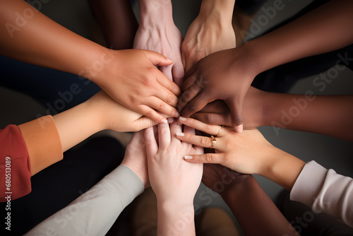 Multiracial people putting hand together as a team