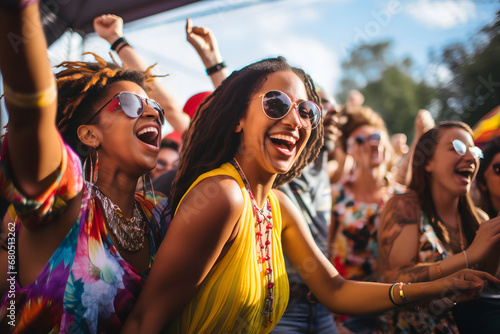 Divers people with colorful clothes partying outdoors © Nestor