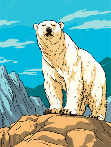 A Polar Bear Standing On A Rock - Polar bear on the Canadian Arctic tundra