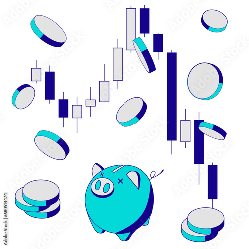 投資に失敗してお金を失うイメージ。ブタの貯金箱からお金が消えていくイラスト。
