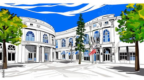 A White Building With A Tree And Flags - Rodeo Drive of Beverly Hills