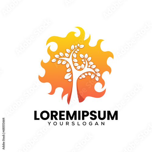 burning tree logo icon design vector