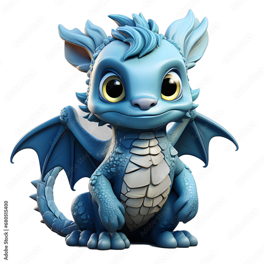 Obraz premium Cute blue dragon, blue dragon, end of the year