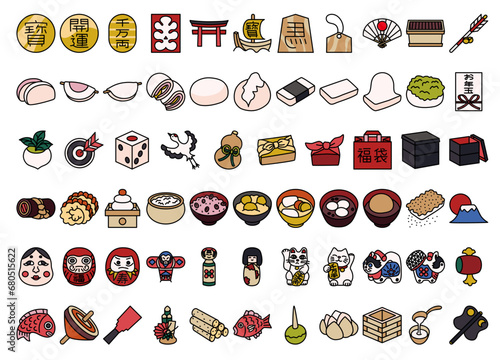 A collection of Japanese traditional cultural icons.