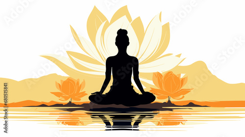 A Silhouette Of A Woman Sitting In A Lotus Pose - Yoga meditation in lotus pose by man silhouette