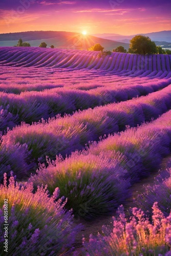 Lavender Fields Sunset Wallpaper.