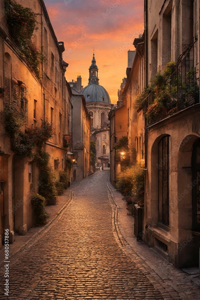 Fototapeta premium Historic European Cityscape at Sunset.