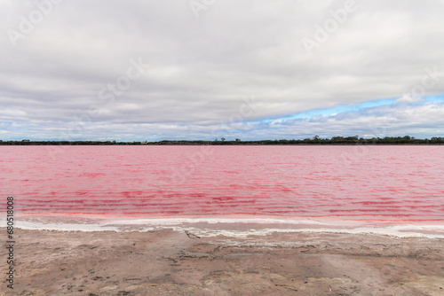 Pink Punit Lake viewed from Western Hwy on a day, Dimboola, Victoria, Australia photo