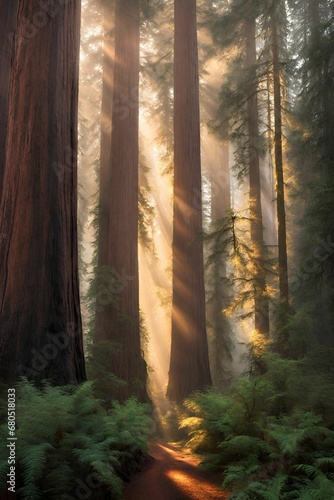 Majestic Redwood Forest Sunrise Wallpaper.