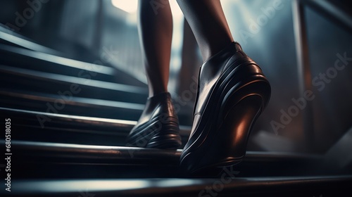 An illustration of climbing stairs in highly contrasting light as an association of success