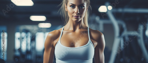 close-up crop of a woman in the gym, with empty copy space