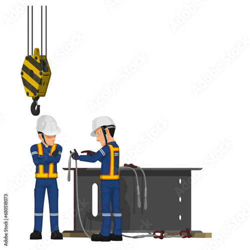 A worker is reporting the problem about lifting equipment to his supervisor