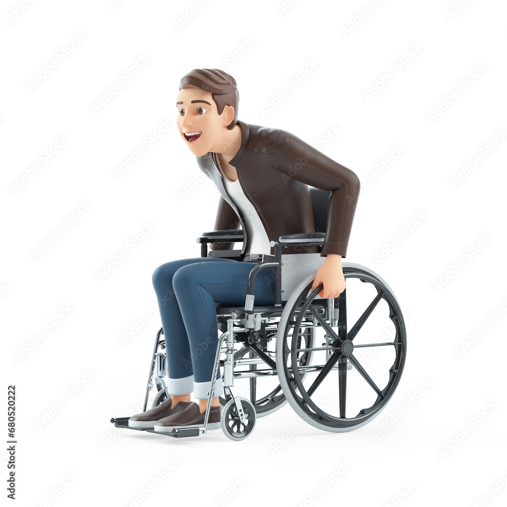 3d cartoon man rolling in his wheelchair 3d cartoon man rolling in his wheelchair