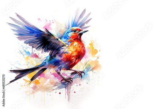 Image of painting painted bunting bird on a white background.  Birds.  Wildlife Animals.