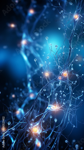 Abstract backgrounds of neurons working inside brain, neuron link Neurons and synapse like structures depicting brain chemistry. Vertical orientation. 