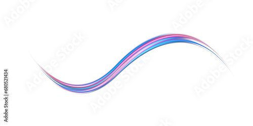 Blue and red neon wavy lines. Red blue special effect, speed police line. Magic of moving fast lines. Laser beams. Particle motion effect. Acceleration speed motion on night road. PNG.