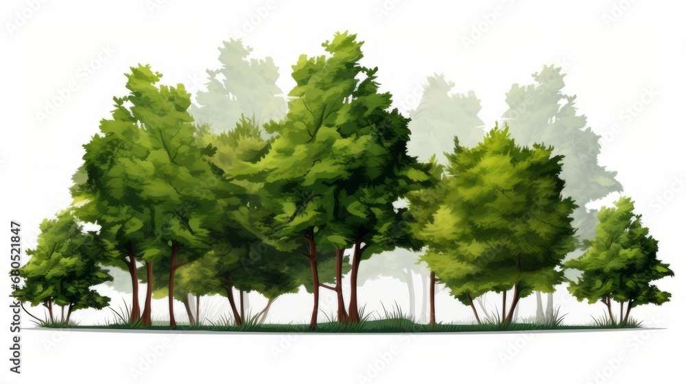 Green trees isolated on transparent background forest and summer foliage for both print and web with cut path and alpha channel 