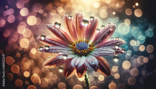 flower with dew dop - beautiful macro photography with abstract bokeh background 