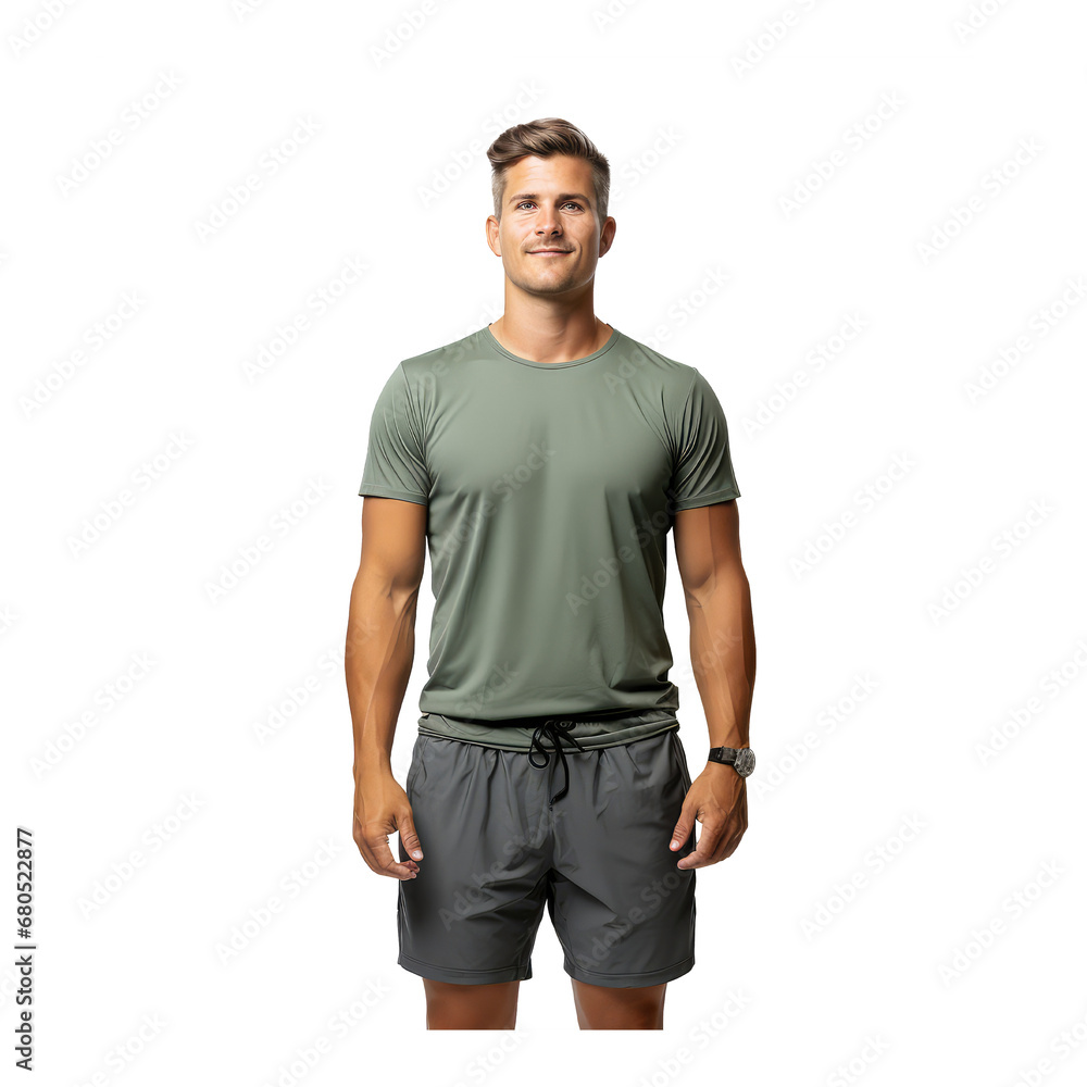 Fototapeta premium Full body shot of a US male model wearing a comfortable tshirt