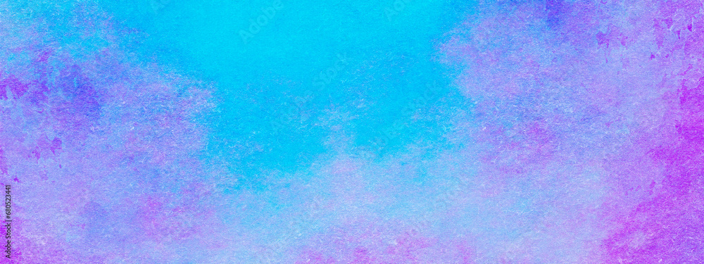 Purple and blue watercolor texture with irregular stains. Abstract panoramic background. Ombre effect. 