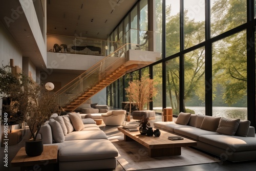 Living room of a villa in double-height space. © visoot