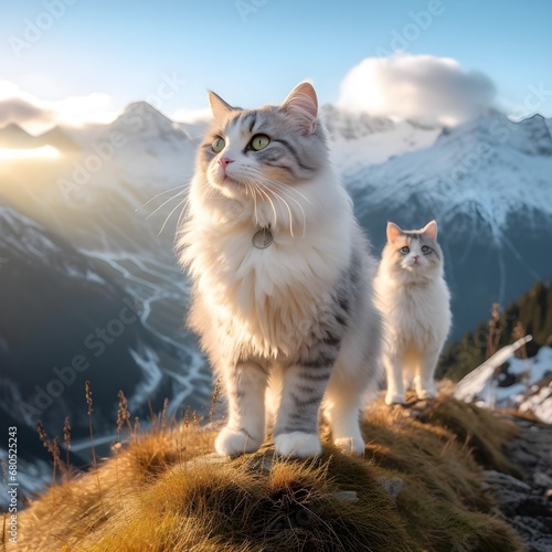 Cute cats in the Alps. Generative AI