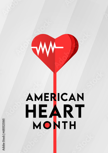 American heart month design. Vector illustration of heart and beat for education, background, banner, poster