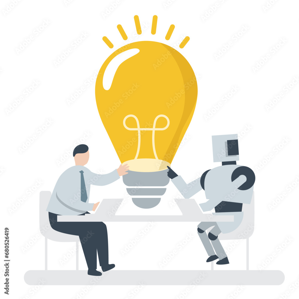 flat vector business lightbulb idea concept with Artificial intelligence AI robot flat vector business lightbulb idea concept with Artificial intelligence AI robot