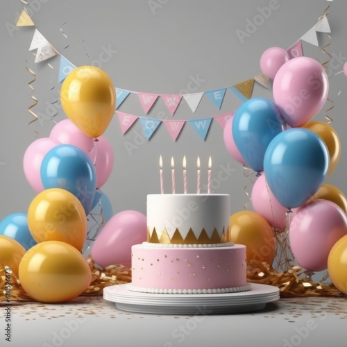 3d rendering of birthday cake with balloons, 3d rendering 3d rendering of birthday cake with balloons, 3d rendering birthday cake with candles