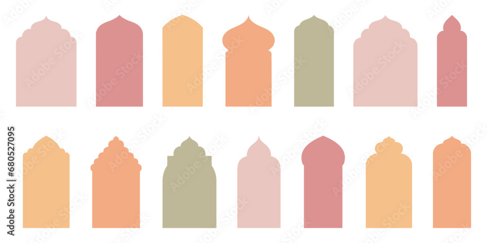 Islamic Vector Silhouette Shapes Window and Door Arches. Arab Frames Set with Ramadan Kareem Silhouette Icons. Elegant Mosque Gate Illustrations. Islamic Vector Silhouette Shapes Window and Door Arches. Arab Frames Set with Ramadan Kareem Silhouette Icons. Elegant Mosque Gate Illustrations.