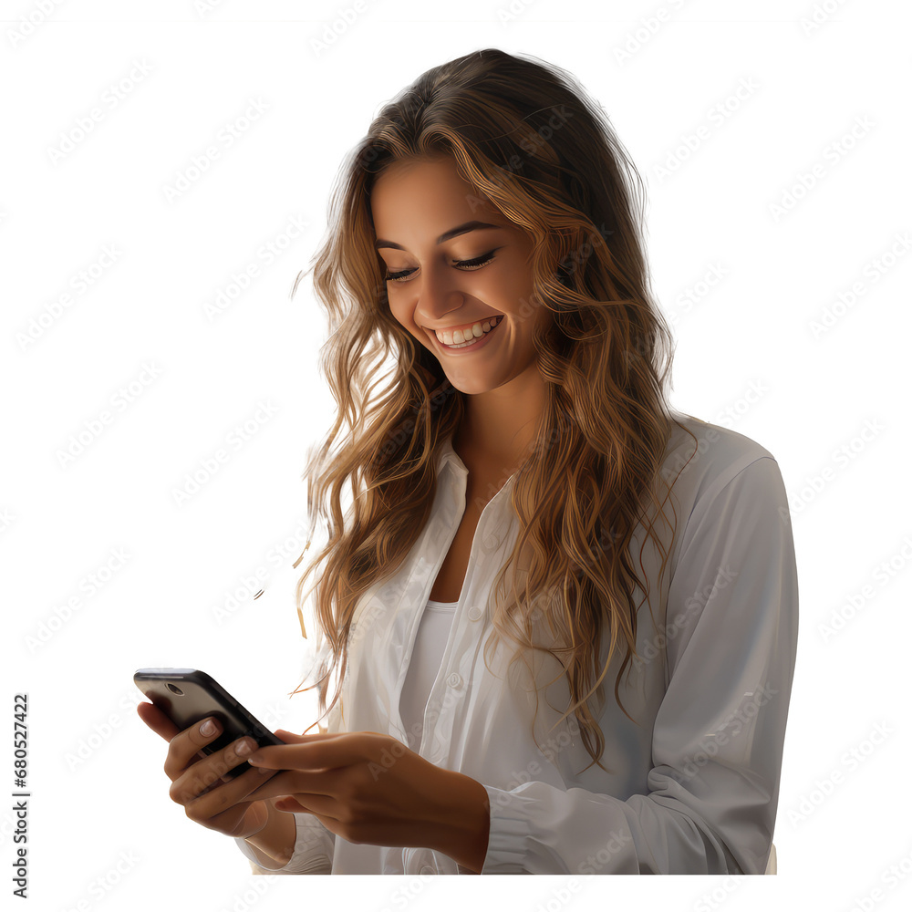 smiling girl looking at the phone smiling girl looking at the phone