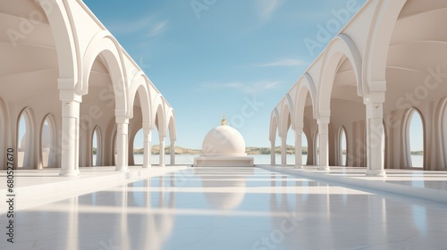 Pure white and gold minimalist hermetic dome architecture. photo