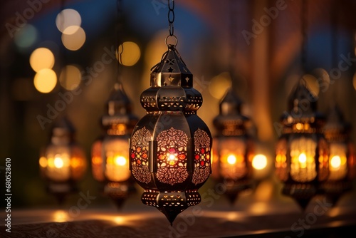 Warm Glow of Ramadan: Traditional Lanterns Close-Up