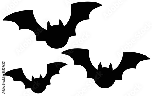 Black silhouettes of bats set isolated on white background.