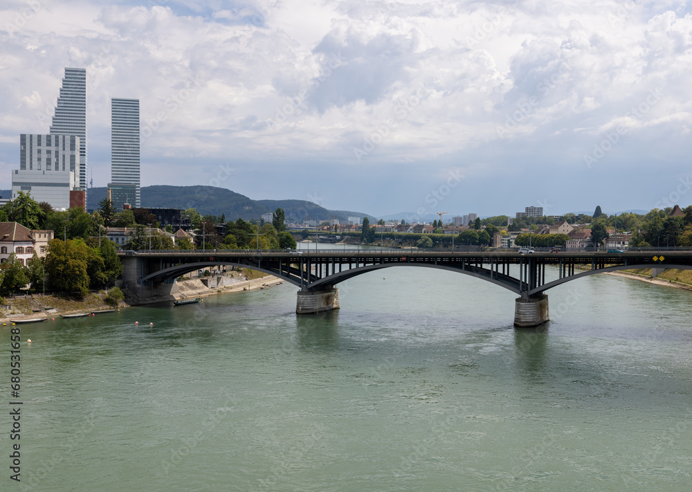 Naklejka premium View over the Rhine to the skyline of Basel