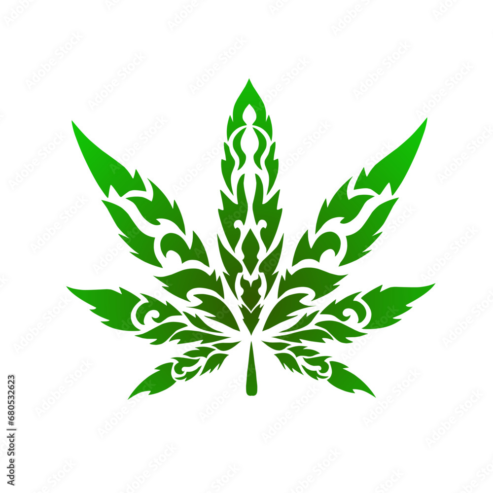 graphic vector illustration of tribal art green cannabis leaf tattoo