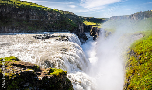 Gullfoss  Golden Falls   is a waterfall located in the canyon of the Hv  t   river in southwest Iceland. Gullfoss is one of the most visited tourist attractions in Iceland