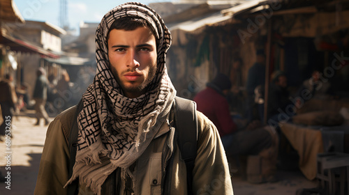 Young Palestinian man in keffiyeh