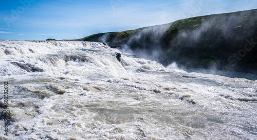 Gullfoss (Golden Falls); is a waterfall located in the canyon of the Hvítá river in southwest Iceland. Gullfoss is one of the most visited tourist attractions in Iceland