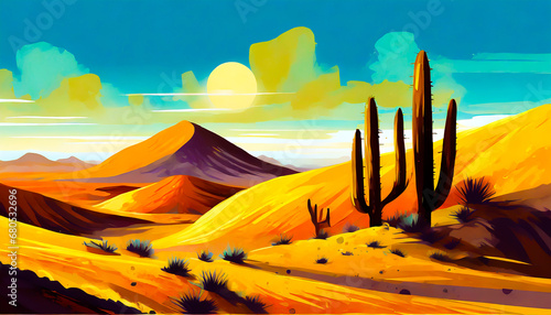 Desert landscape in gouache