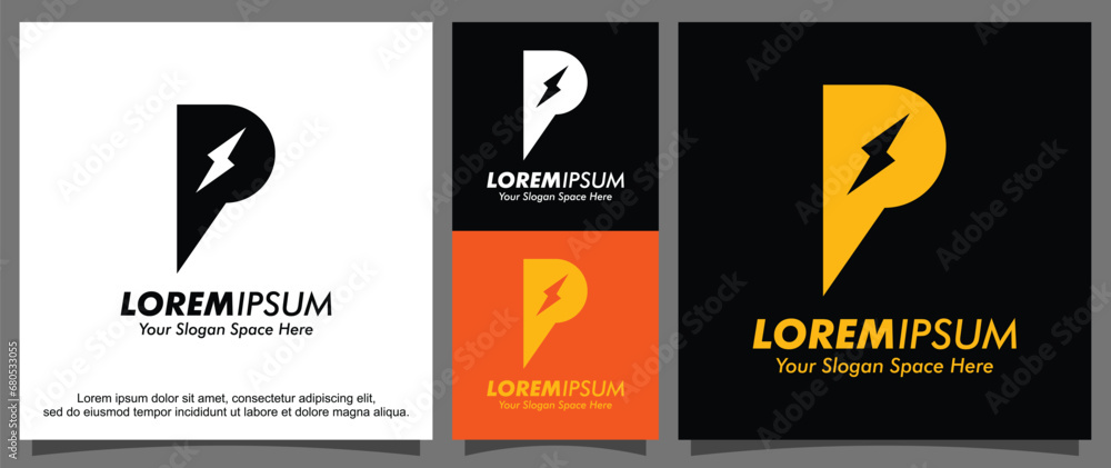 Modern letter P and lightning logo template
 - obrazy, fototapety, plakaty 