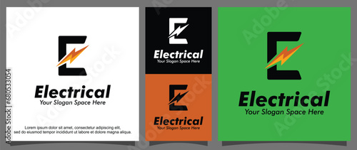 Letter E and Lightning electrical logo template
