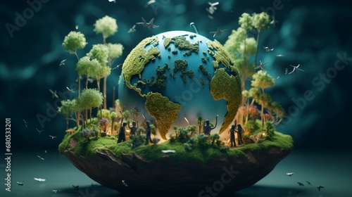 AI-driven figures representing the shared vision of Earth Day as a universal symbol of environmental consciousness and responsible stewardship, calling for concerted efforts to mitigate climate