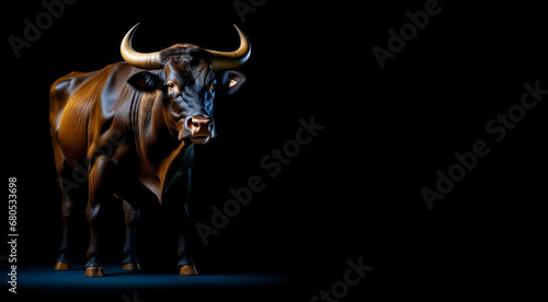 bull on a black background. artificial intelligence generator, AI, neural network image. background for the design.