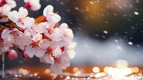 Generative AI : Detailed Macro image of Cherry blossom full blooming photo