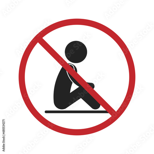 Isolated pictogram sign do not sit on flloow with illustration man sit, sit on surface, prohibited sitting, sit on stairs not allowed