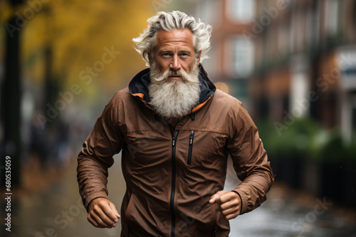 Senior man enjoying jogging outdoors, eldery people healthy lifestyle.