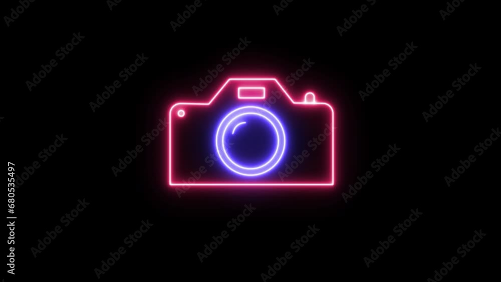 The camera lights up with neon in 2 colors, blue and pink, with increasing movement The camera lights up with neon in 2 colors, blue and pink, with increasing movement