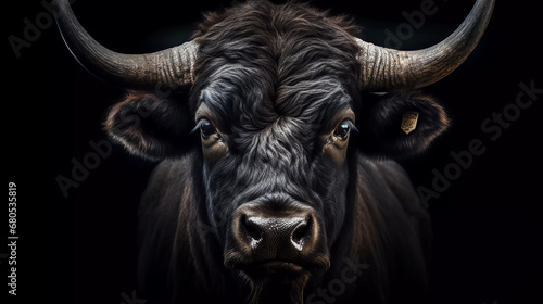 Portrait of a Buffalo on a black background photo