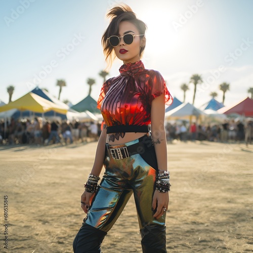 Young woman posing at a festival